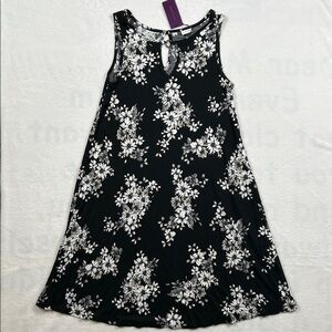 Lascana Beach Floral Tank Dress Size 4 Black Flowy O-Ring Neck